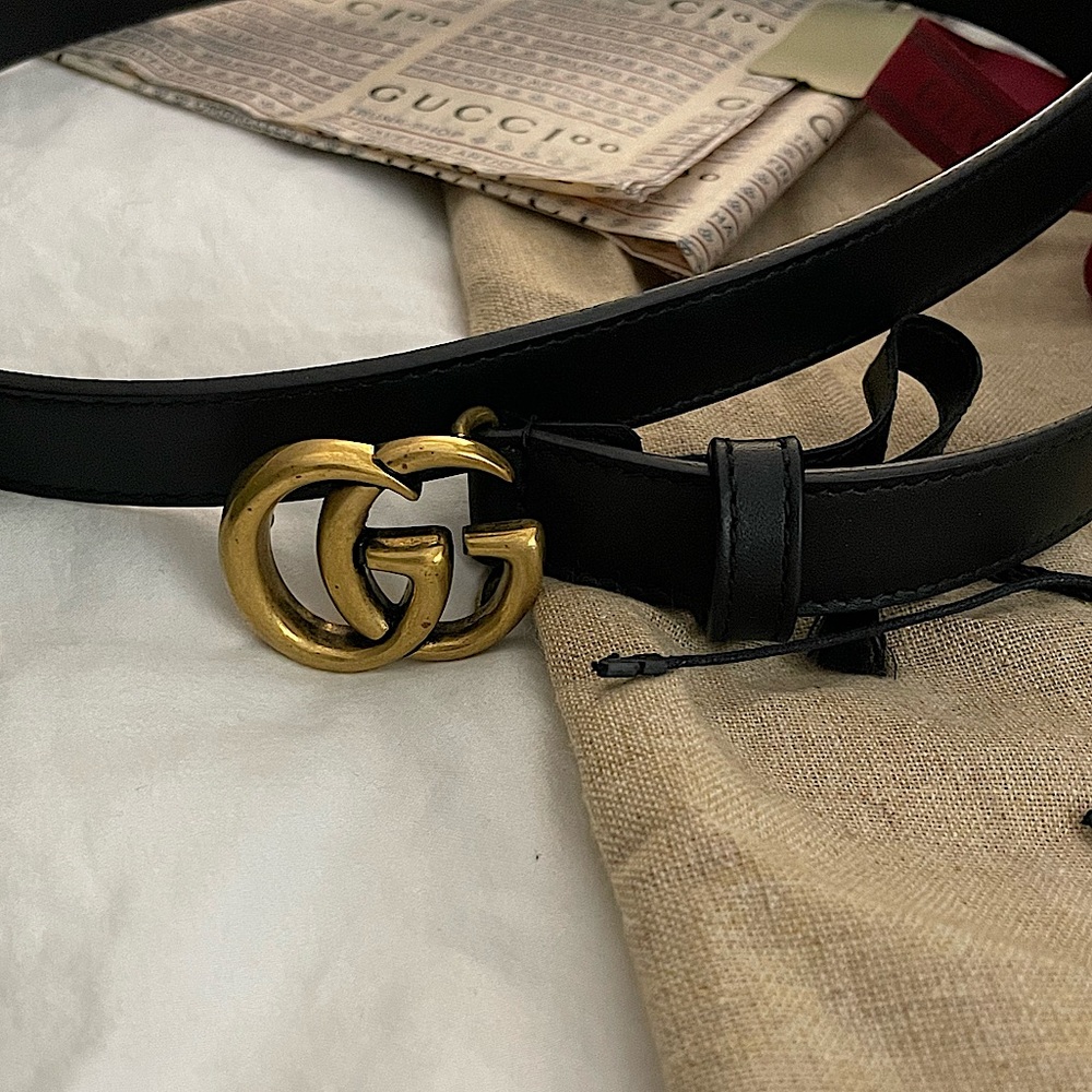 Gucci Black Leather Belt with Gold Double G Buckle
